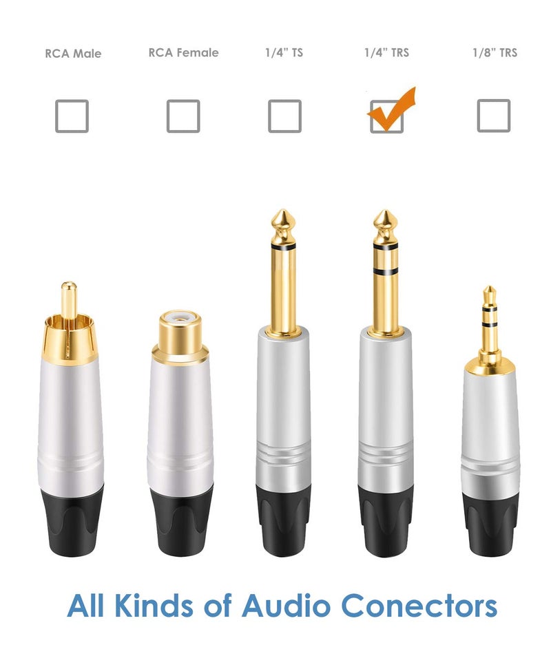 Devinal 1/4" TRS Plugs, 4 Pack, 4 Inch AUX Cable, Male-to-Male, Gold-Plated, 24 AWG, Compatible with Speakers, Microphones, Guitars, DJ Mixers - Image 4